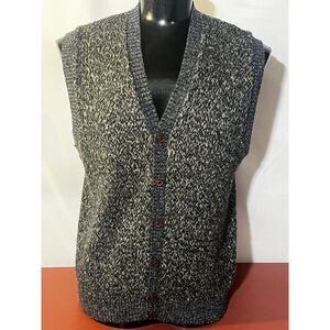 Vintage TSR USA Marled Gray Button Front Sweater Vest Casual Business Wear LARGE